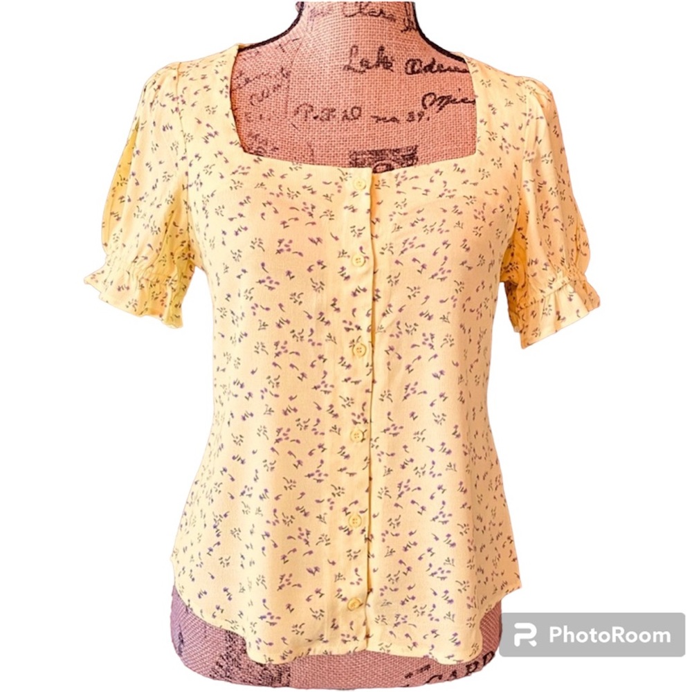 Elodie Yellow Floral Rayon Small Top From Nordstrom Rack NWT